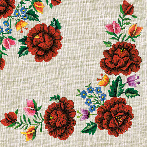 Guardanapo Decoupage Litoarte G3-066 Bordado Folk com Rosas - Palácio da Arte