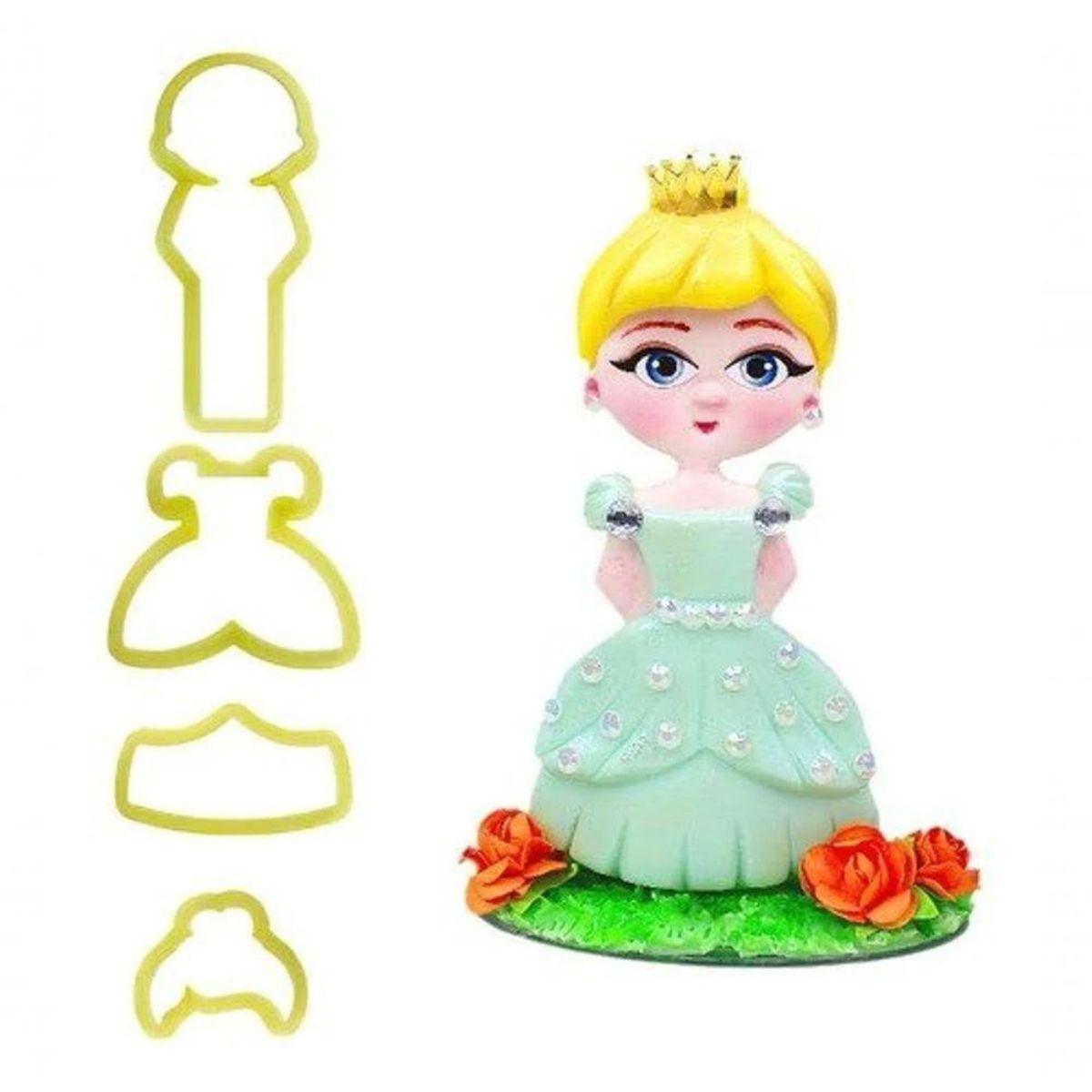 Jogo Cortadores Blue Star Princesa II com 4 unidades de Pasta Americana e Biscuit e Confeitaria - Palácio da Arte