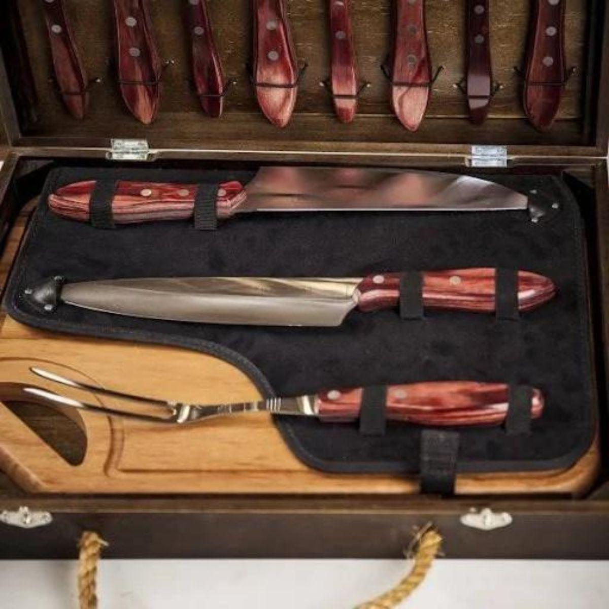 Jogo para Churrasco Inox 13pçs Polywood Tramontina Vermelho com Maleta 21198/767 - Palácio da Arte
