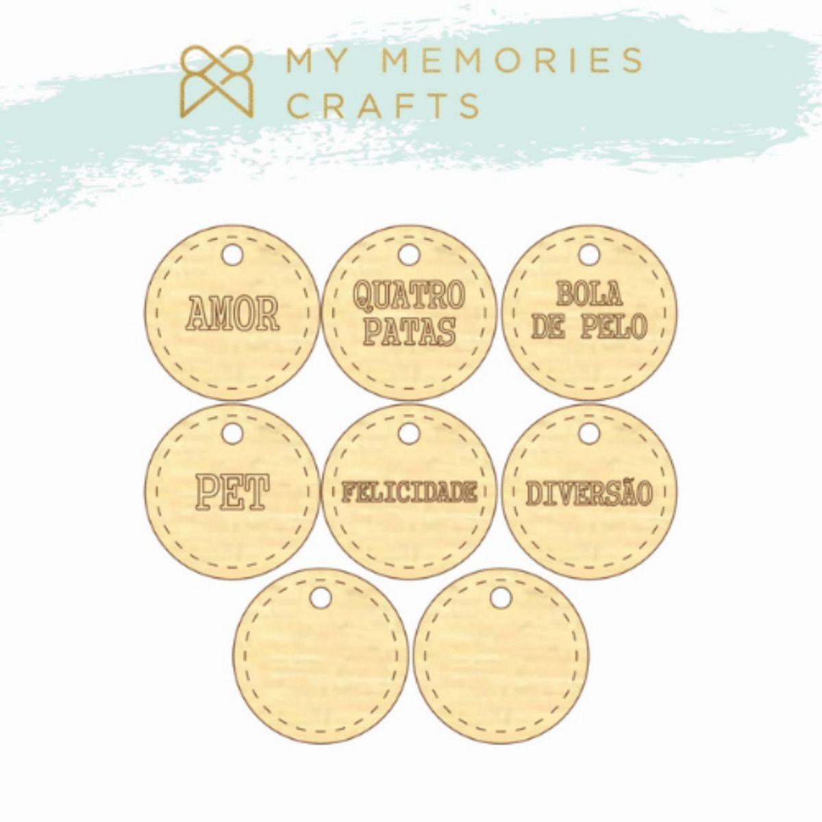 Kit Apliques em Madeira Adesivados My Memories Crafts MMCMP2-010 Tags Meus Pets - Palácio da Arte