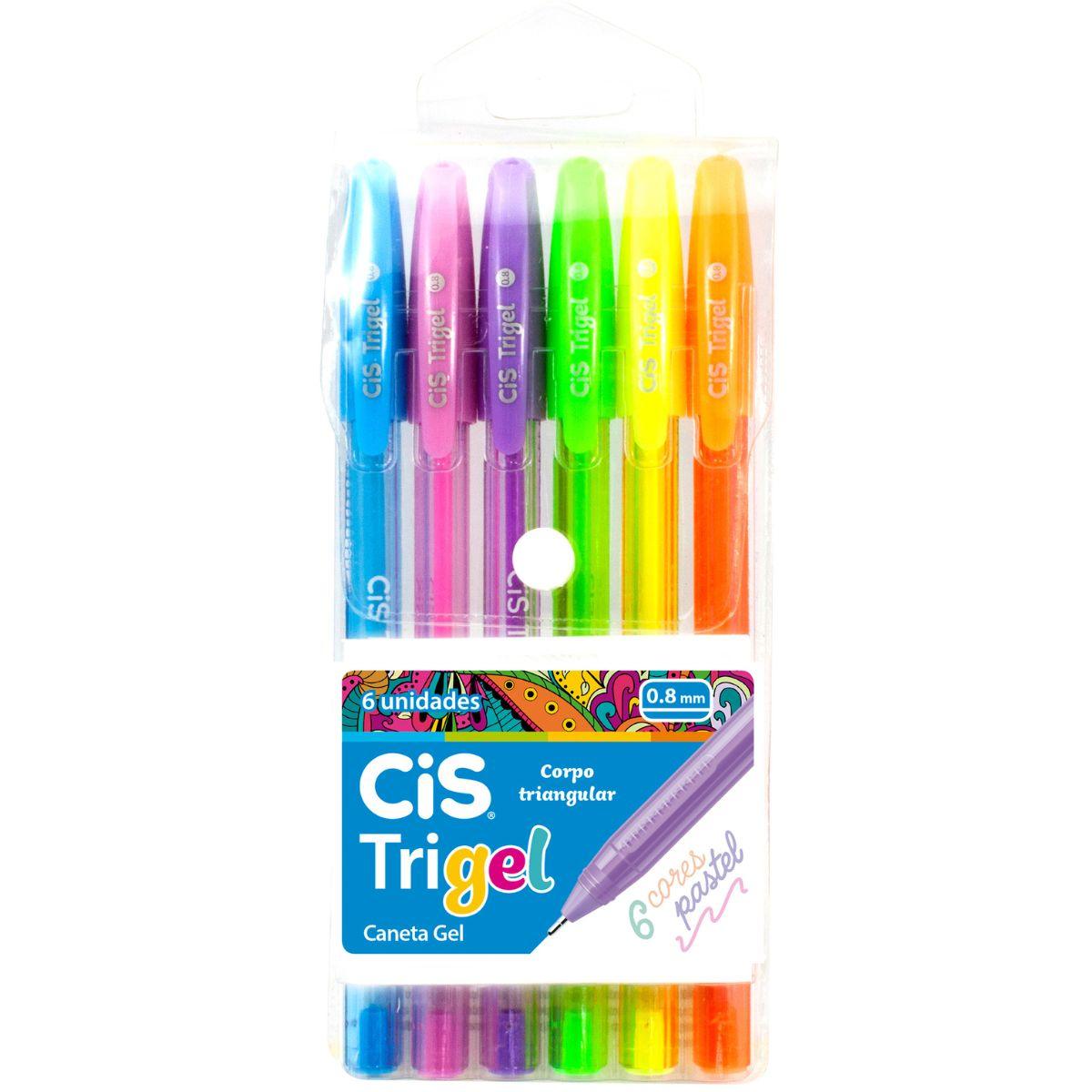 Kit Caneta CIS Trigel Esferográfica Gel Ponta 0.8mm com 6 Cores