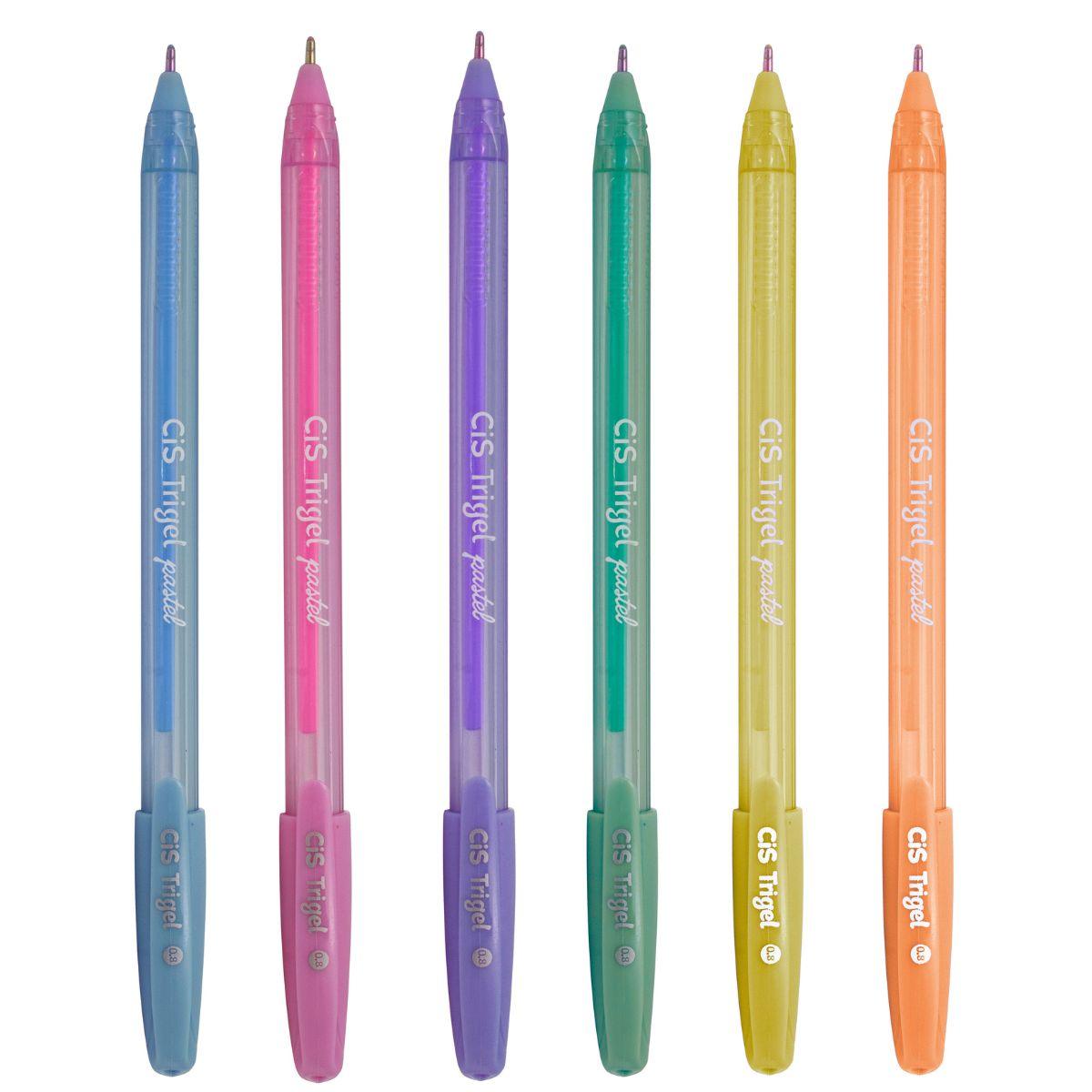 Kit Caneta CIS Trigel Esferográfica Gel Ponta 0.8mm com 6 Cores