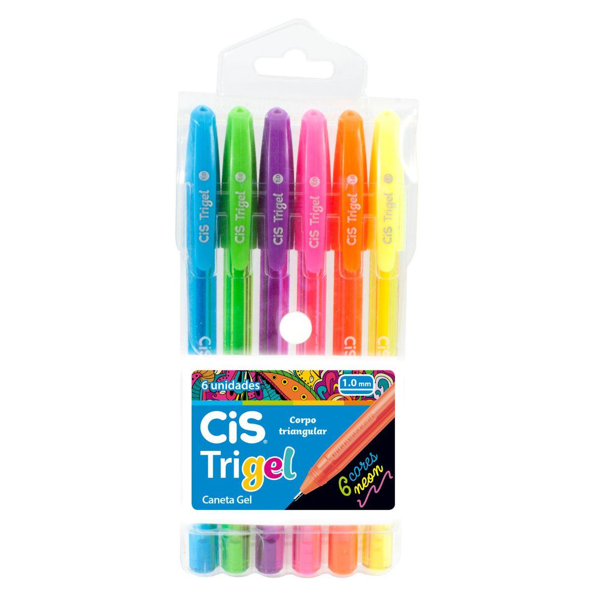 Kit Caneta CIS Trigel Esferográfica Gel Ponta 1.0mm 6 Cores Neon - Palácio da Arte