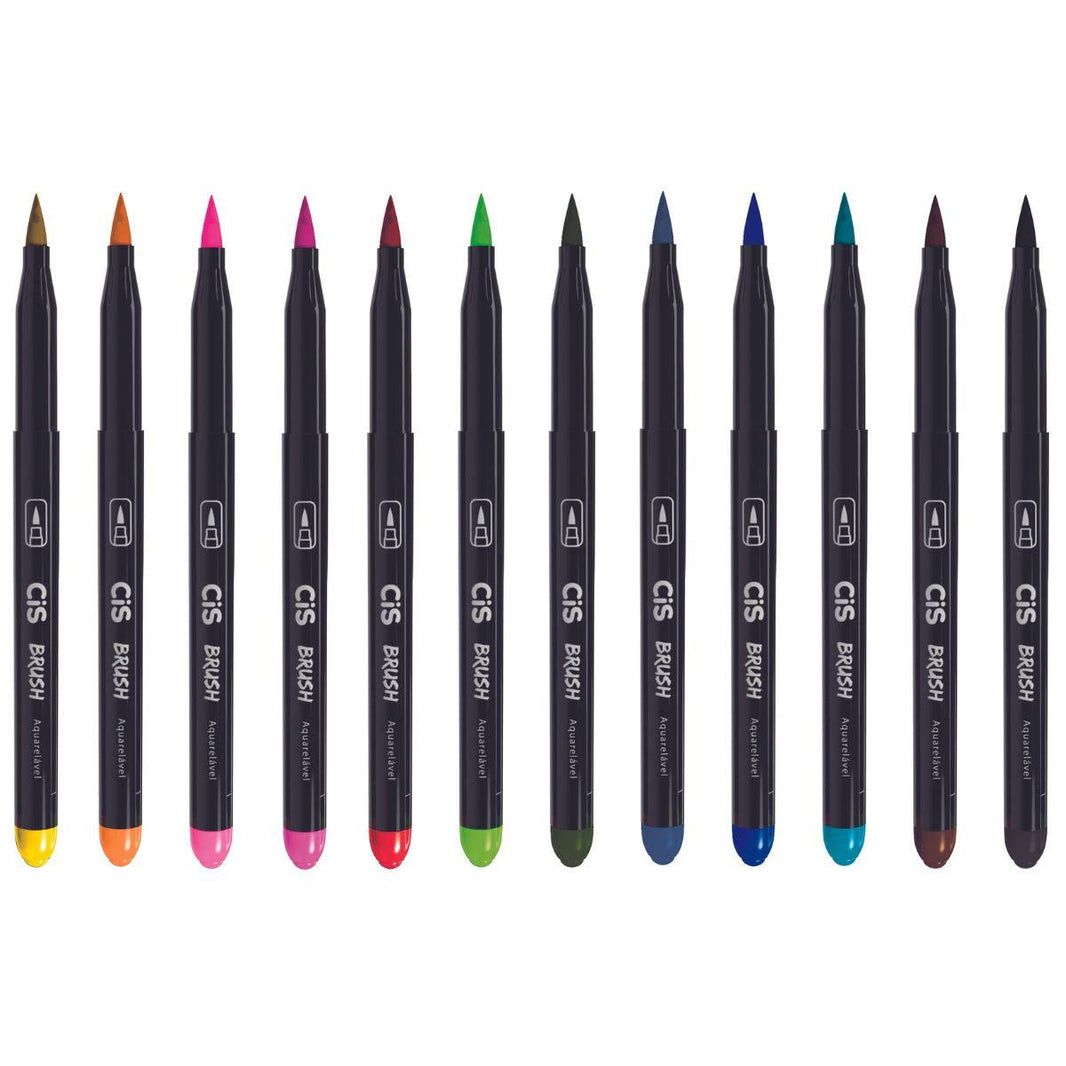 Kit Caneta Marcador Brush CIS 59.2100 Sortido com 12 Cores - Palácio da Arte
