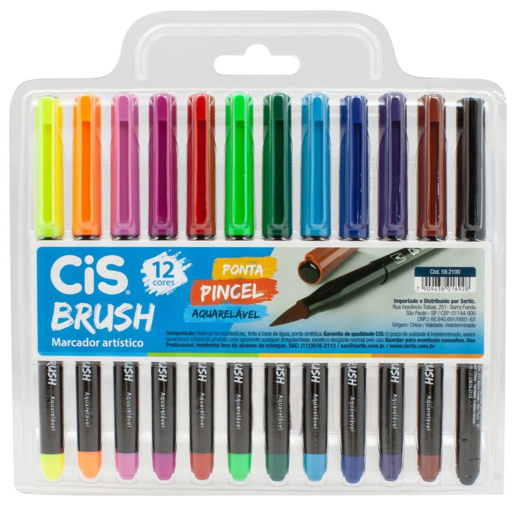 Kit Caneta Marcador Brush CIS 59.2100 Sortido com 12 Cores - Palácio da Arte