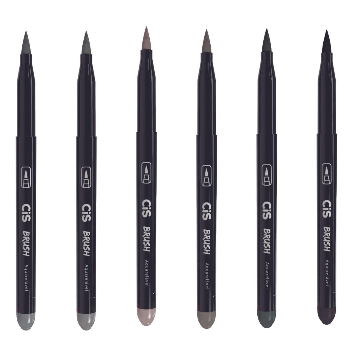 Kit Caneta Marcador Brush CIS 70.9600 Tons de Cinza com 6 Cores - Palácio da Arte