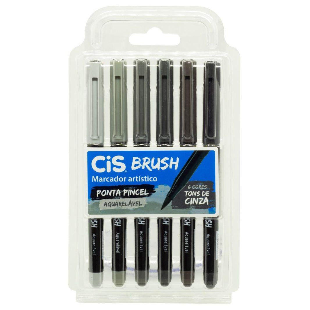 Kit Caneta Marcador Brush CIS 70.9600 Tons de Cinza com 6 Cores - Palácio da Arte