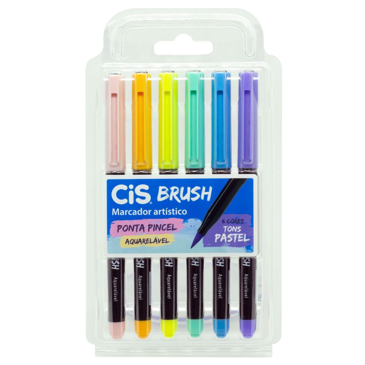 Kit Caneta Marcador Brush CIS 70.9700 Tons Pastéis com 6 Cores - Palácio da Arte