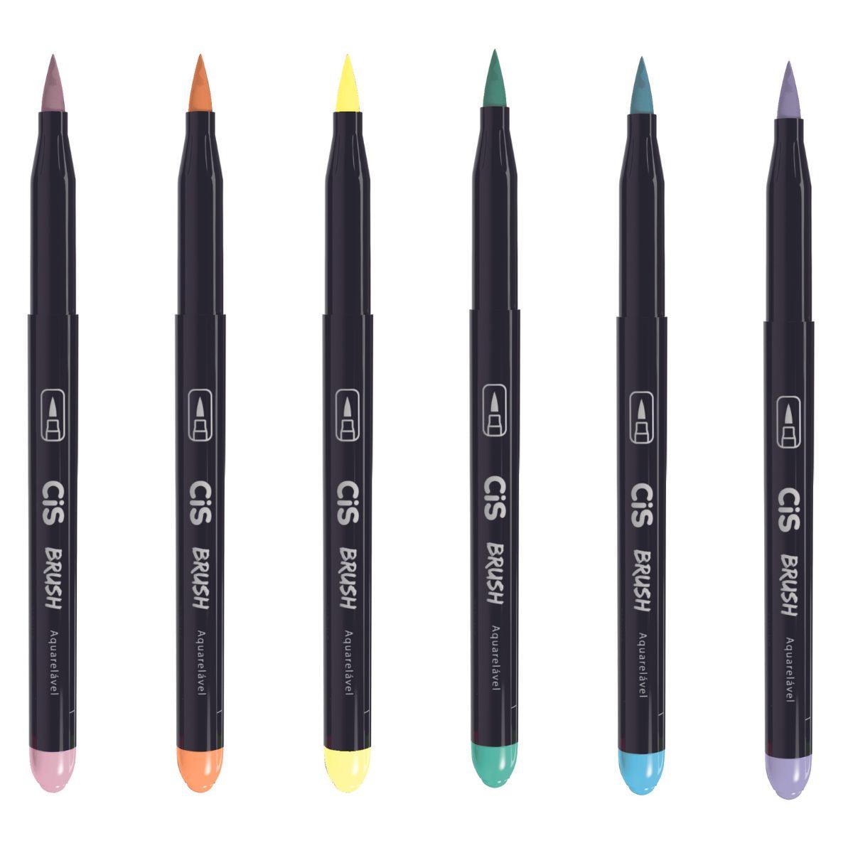 Kit Caneta Marcador Brush CIS 70.9700 Tons Pastéis com 6 Cores - Palácio da Arte