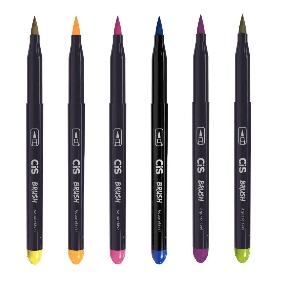 Kit Caneta Marcador Brush CIS 70.9900 Neon com 6 Cores - Palácio da Arte