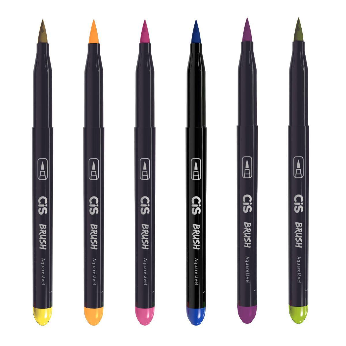 Kit Caneta Marcador Brush CIS 70.9900 Neon com 6 Cores - Palácio da Arte