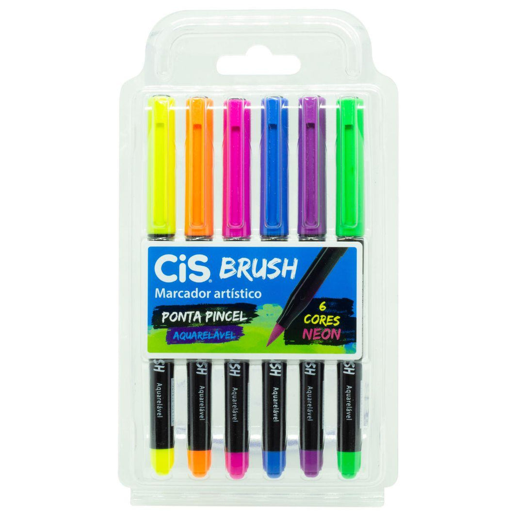 Kit Caneta Marcador Brush CIS 70.9900 Neon com 6 Cores - Palácio da Arte