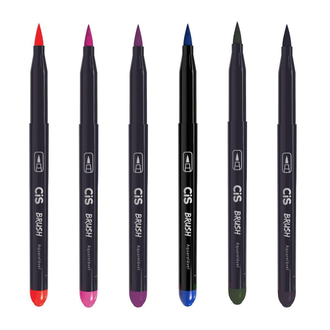 Kit Caneta Marcador Brush CIS 71.0000 Sortidas com 6 Cores - Palácio da Arte