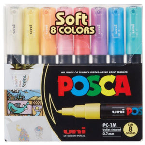 Kit Caneta Posca Marcador PC-1M com 8 Cores Tons Pastéis 0,7mm - Palácio da Arte