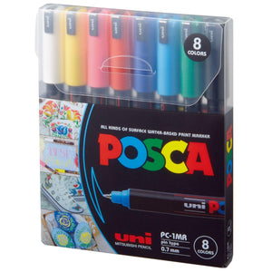 Kit Caneta Posca Marcador PC-1MR Pin Type com 8 Cores Sortidas 0,7mm - Palácio da Arte