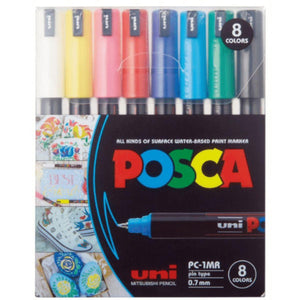 Kit Caneta Posca Marcador PC-1MR Pin Type com 8 Cores Sortidas 0,7mm - Palácio da Arte