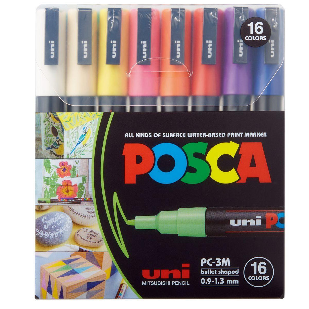 Kit Caneta Posca Marcador PC-3M Ponta Fine Line com 16 Cores Sortidas 0,9 a 1,3mm - Palácio da Arte