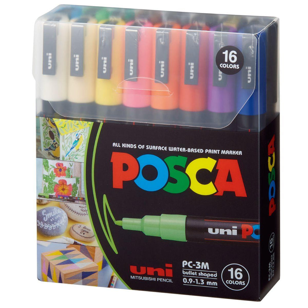 Kit Caneta Posca Marcador PC-3M Ponta Fine Line com 16 Cores Sortidas 0,9 a 1,3mm - Palácio da Arte