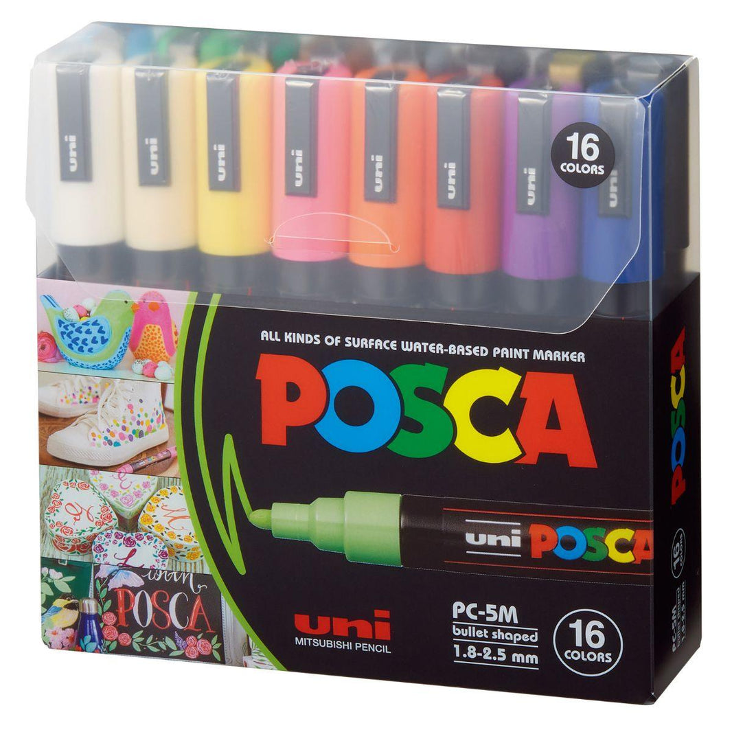 Kit Caneta Posca Marcador PC-5M Ponta Redonda com 16 Cores Sortidas 1,8 a 2,5mm - Palácio da Arte