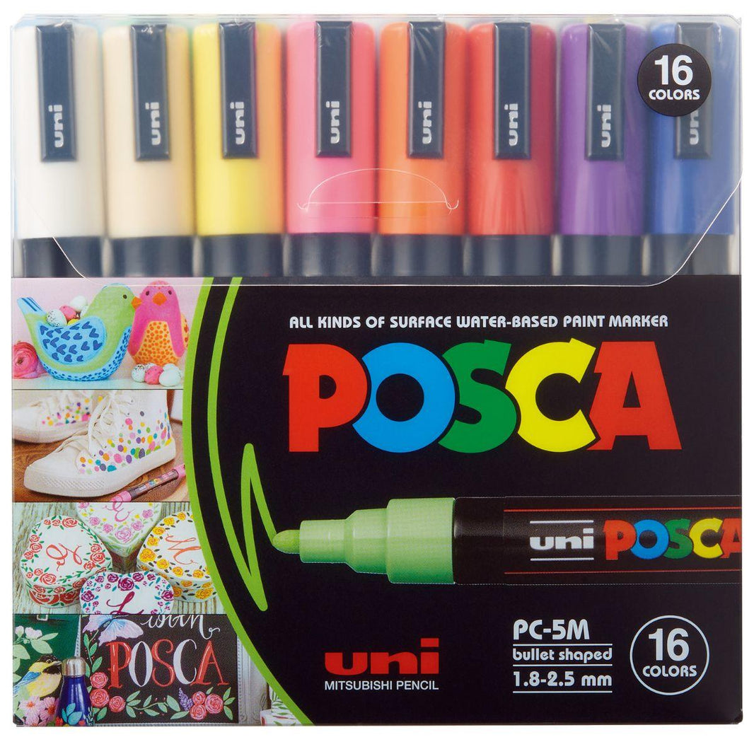 Kit Caneta Posca Marcador PC-5M Ponta Redonda com 16 Cores Sortidas 1,8 a 2,5mm - Palácio da Arte