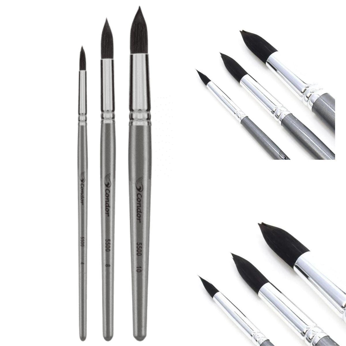 Kit de Pincel Aquarela Premium Condor 5500 com 3 Peças - Palácio da Arte