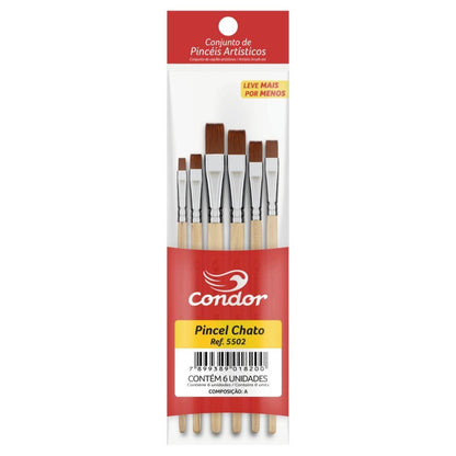 Kit de Pincel Chato Condor 5502 com 6 Peças - Palácio da Arte