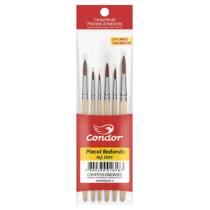 Kit de Pincel Redondo Condor 5501 com 6 Peças - Palácio da Arte