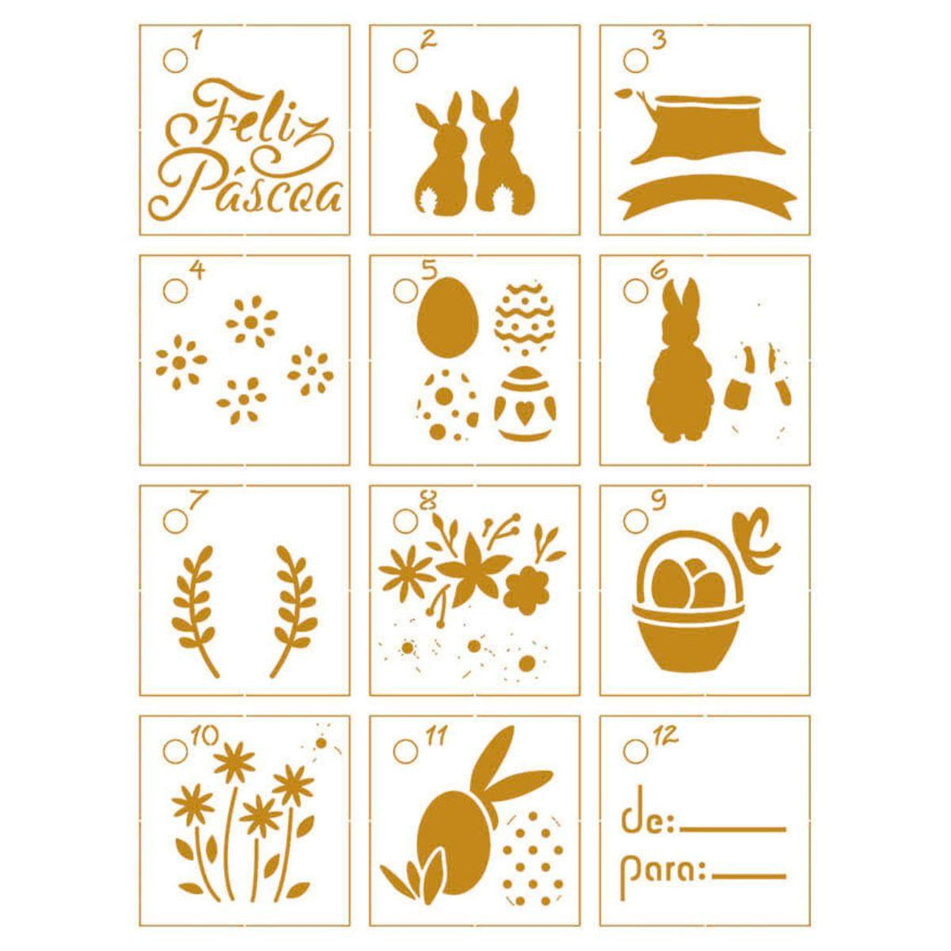 Kit Mini Stencil Litoarte 17x21 STMI-017 Páscoa 12 peças - Palácio da Arte