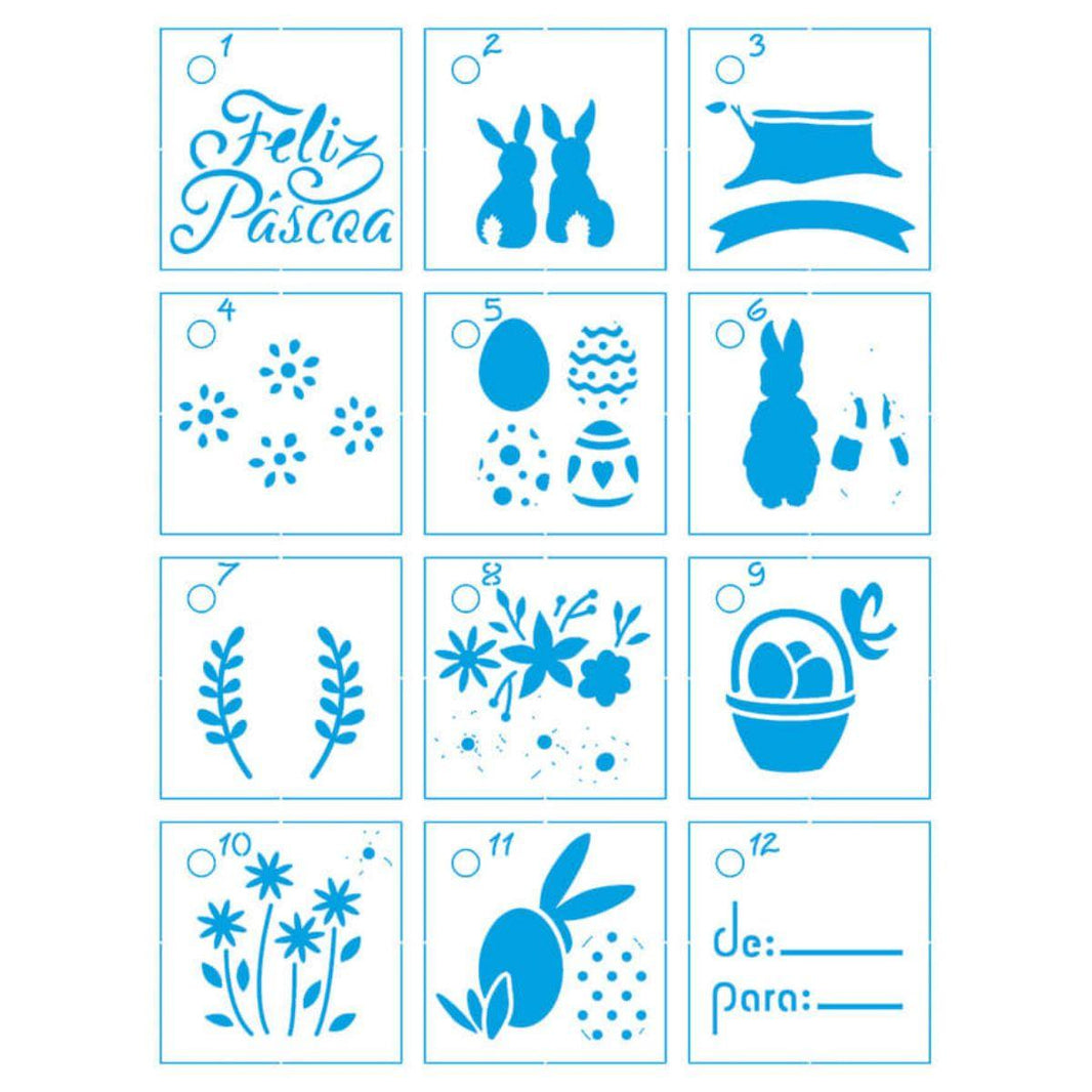 Kit Mini Stencil Litoarte 17x21 STMI-017 Páscoa 12 peças - Palácio da Arte