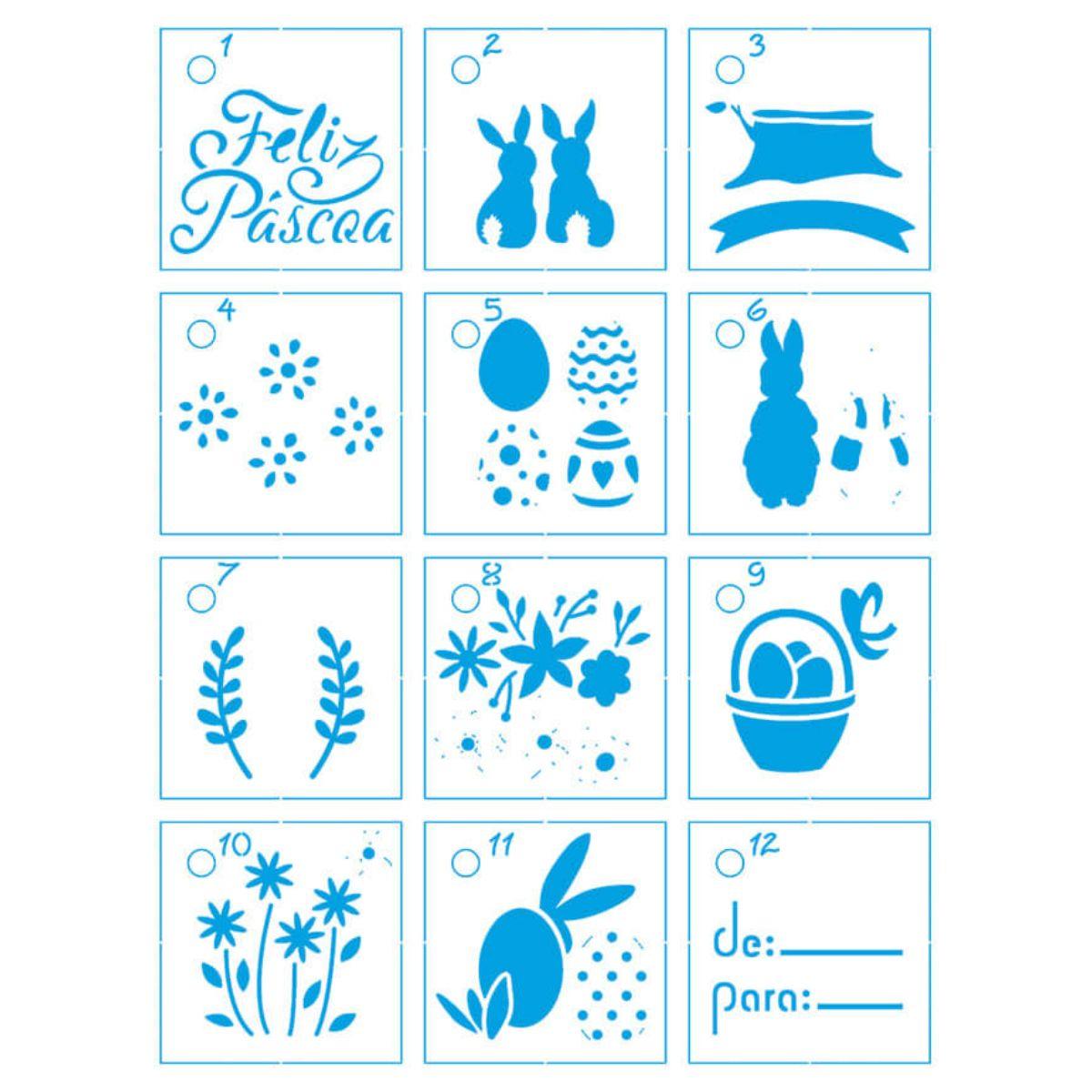Kit Mini Stencil Litoarte 17x21 STMI-017 Páscoa 12 peças - Palácio da Arte