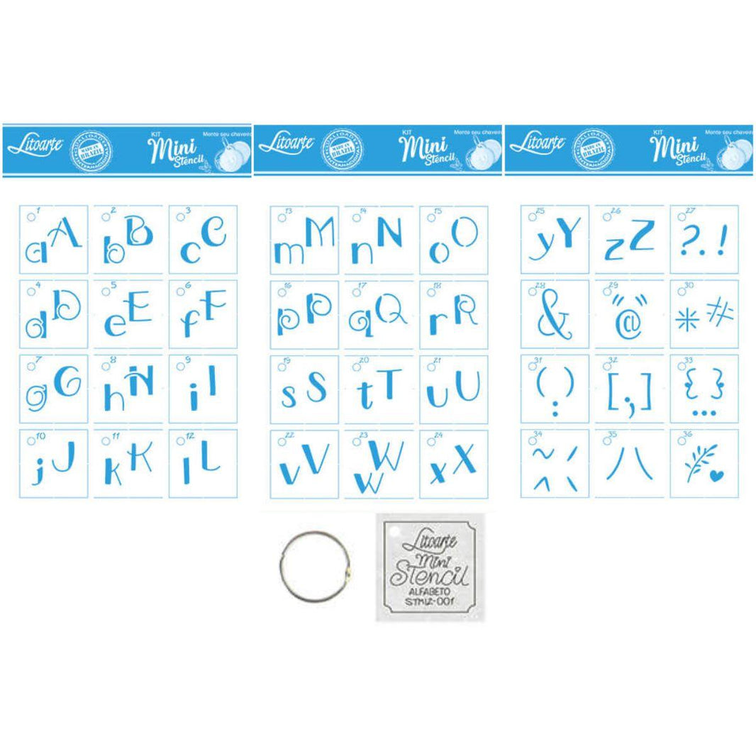 Kit Mini Stencil Litoarte STMI2-001 4,5cm Alfabeto Lettering 36 peças - Palácio da Arte