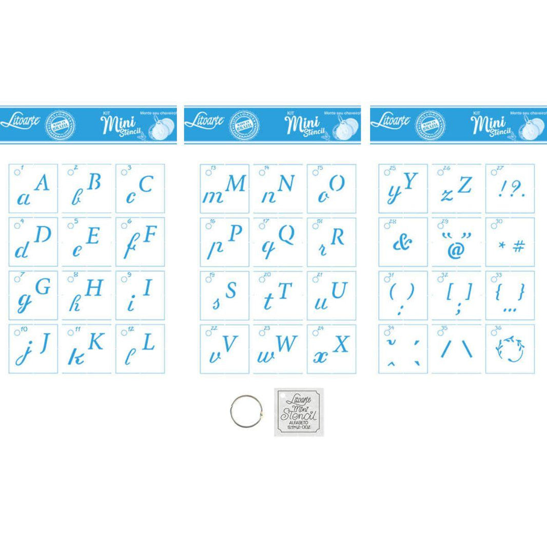 Kit Mini Stencil Litoarte STMI2-002 4,5cm Alfabeto Cursiva 36 peças - Palácio da Arte