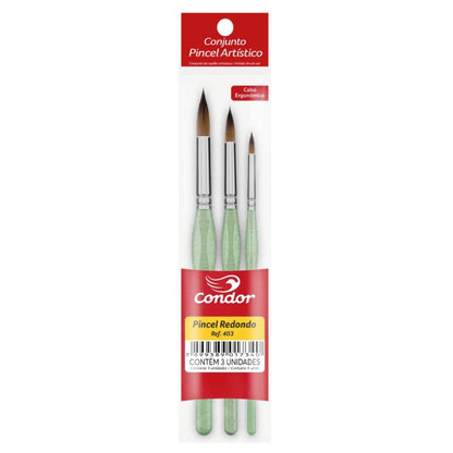 Kit Pincéis Artísticos Condor 403 com 3 Unidades - Palácio da Arte