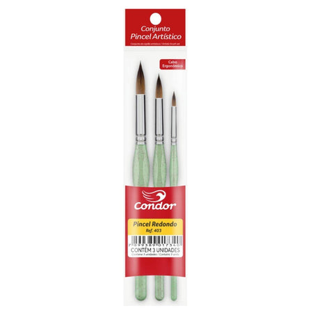Kit Pincéis Artísticos Condor 403 com 3 Unidades - Palácio da Arte
