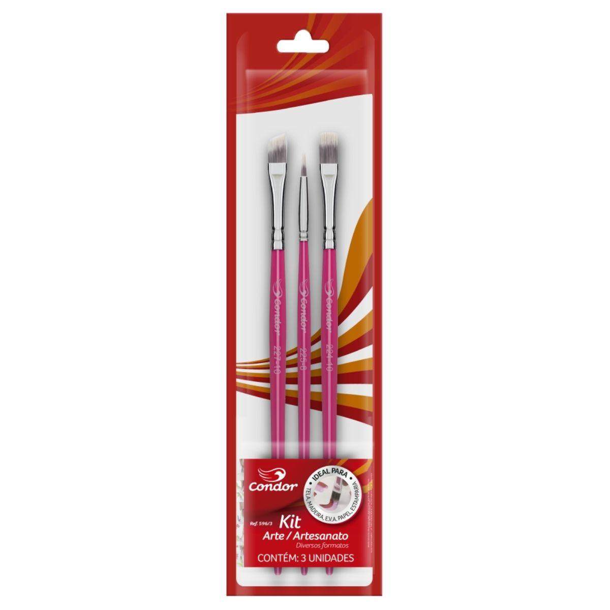 Kit Pincéis Artísticos Condor 596/3 3 peças - Palácio da Arte