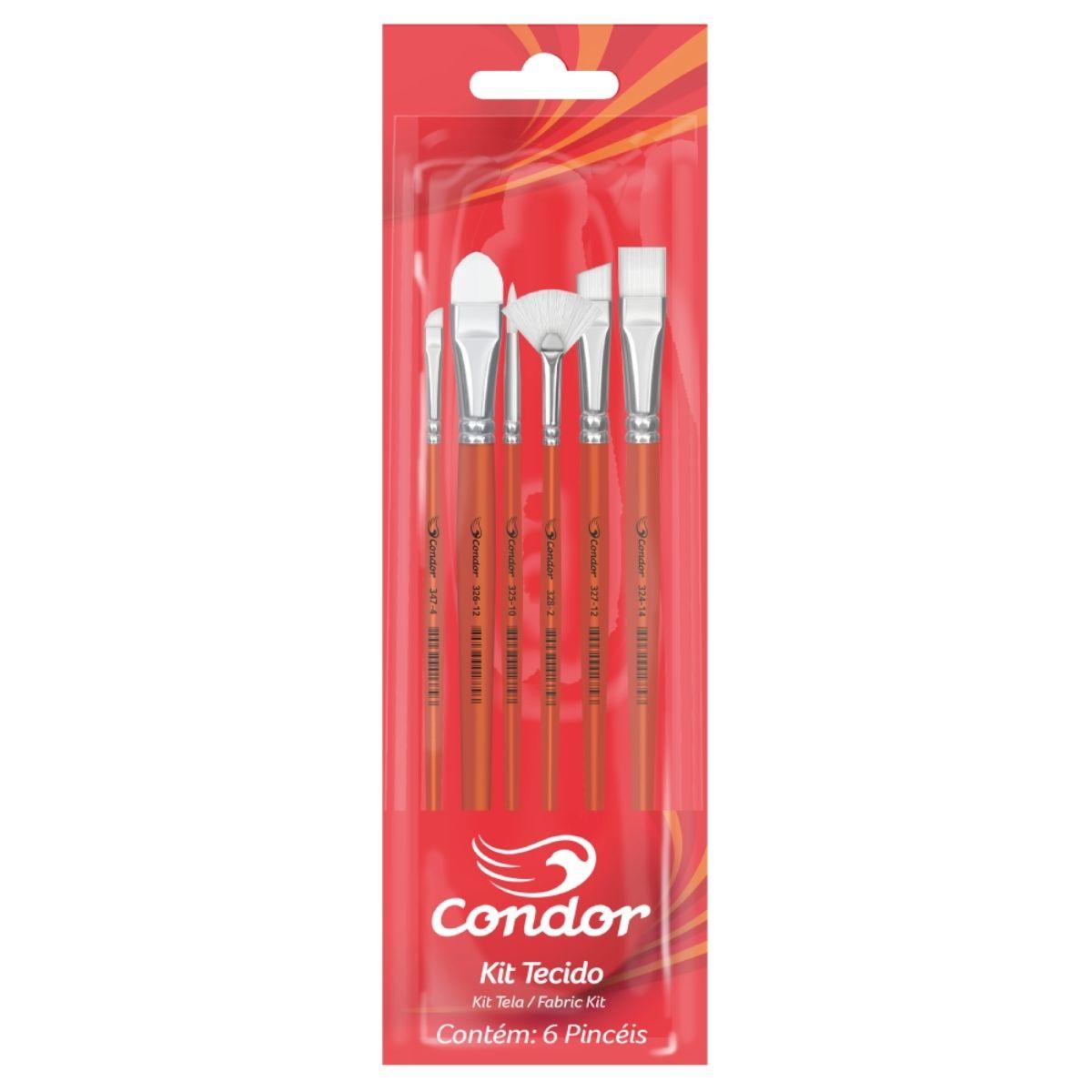 Kit Pincéis Artísticos Tecido Condor 595 com 6 peças - Palácio da Arte