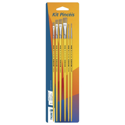 Kit Pincéis para Pintura 6234 Cerda Natural com 6 unidades Pincéis Tigre - Palácio da Arte