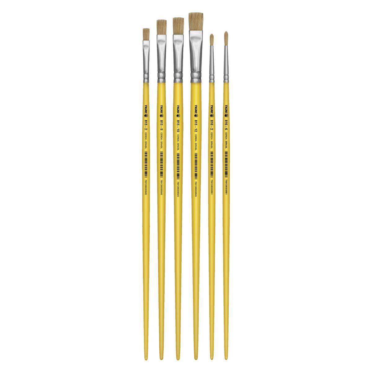 Kit Pincéis para Pintura 6234 Cerda Natural com 6 unidades Pincéis Tigre - Palácio da Arte