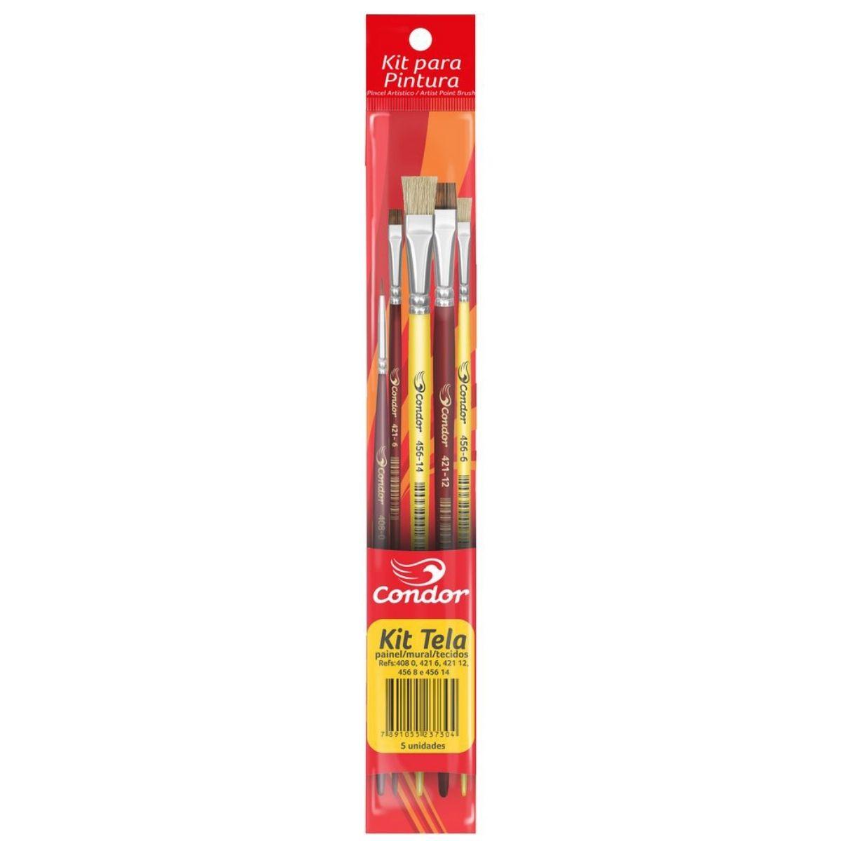 Kit Pincel para Tela Condor 498 com 5 unidades - Palácio da Arte