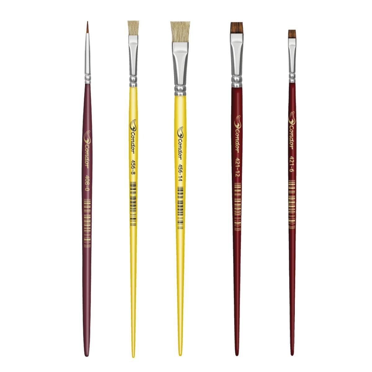 Kit Pincel para Tela Condor 498 com 5 unidades - Palácio da Arte