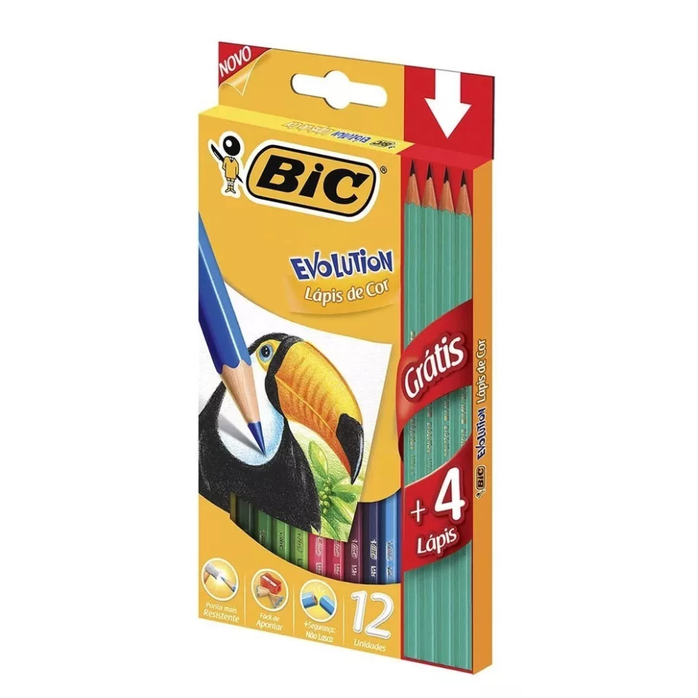 Lápis de Cor Bic Evolution com 12 cores + 4 Lápis Preto - Palácio da Arte