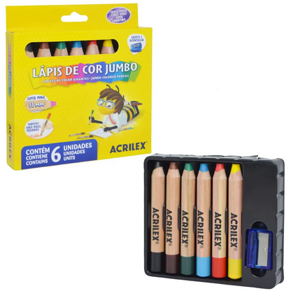 Lápis de Cor Jumbo Acrilex com 6 cores - Palácio da Arte