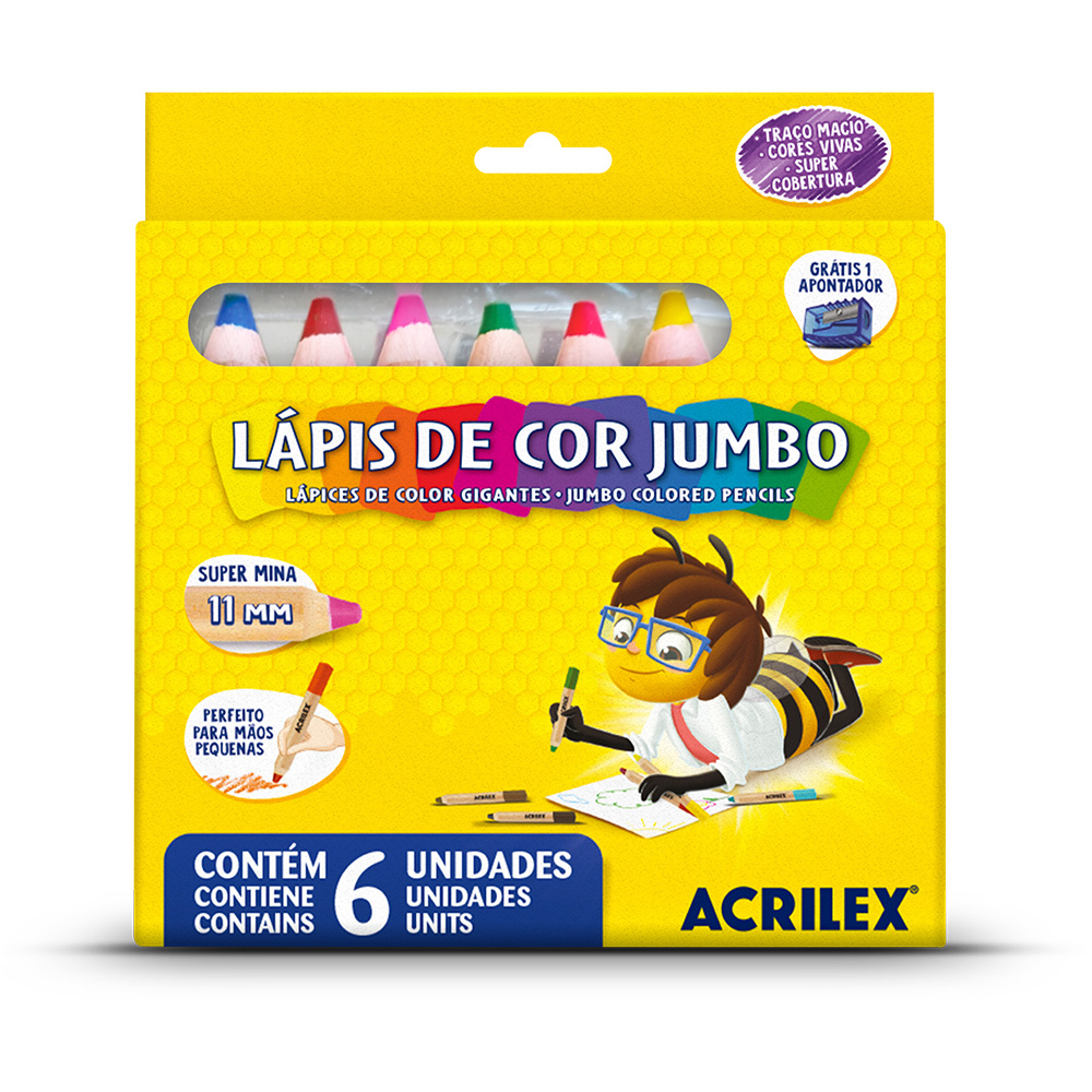 Lápis de Cor Jumbo Acrilex com 6 cores - Palácio da Arte