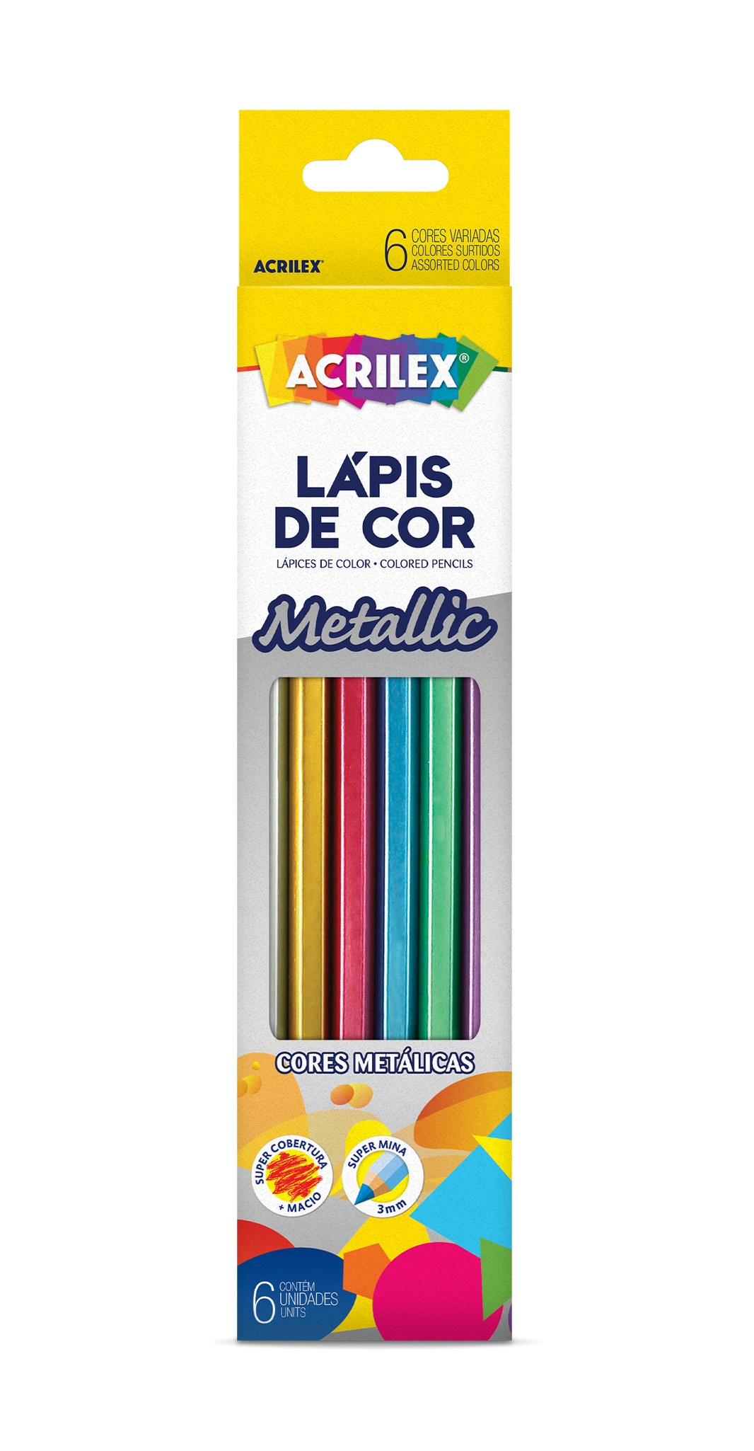 Lápis de Cor Metallic Acrilex com 6 cores - Palácio da Arte