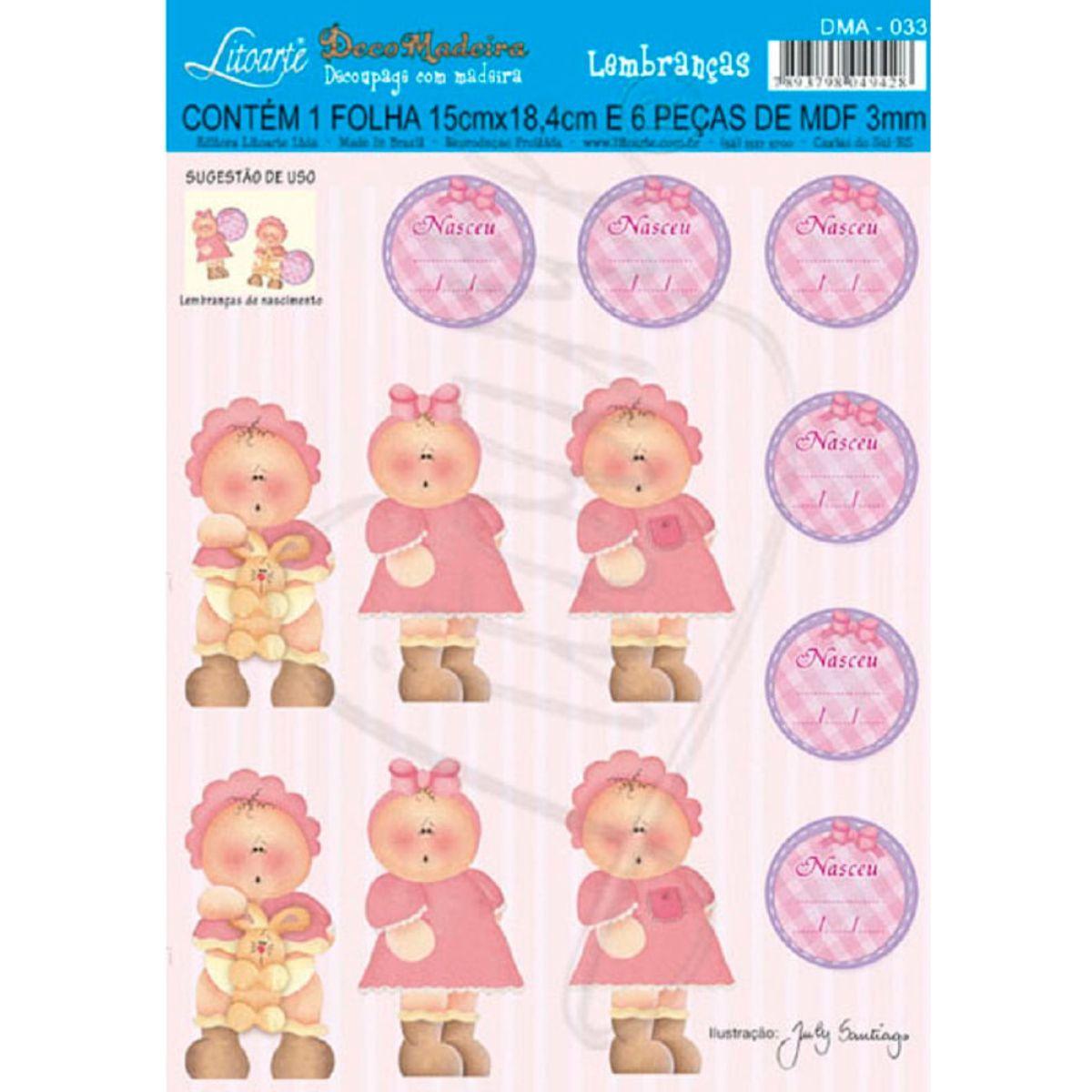 Lembrancinhas de Nascimento de MDF Litoarte DMA-033 15x18cm Menina 6 peças - Palácio da Arte