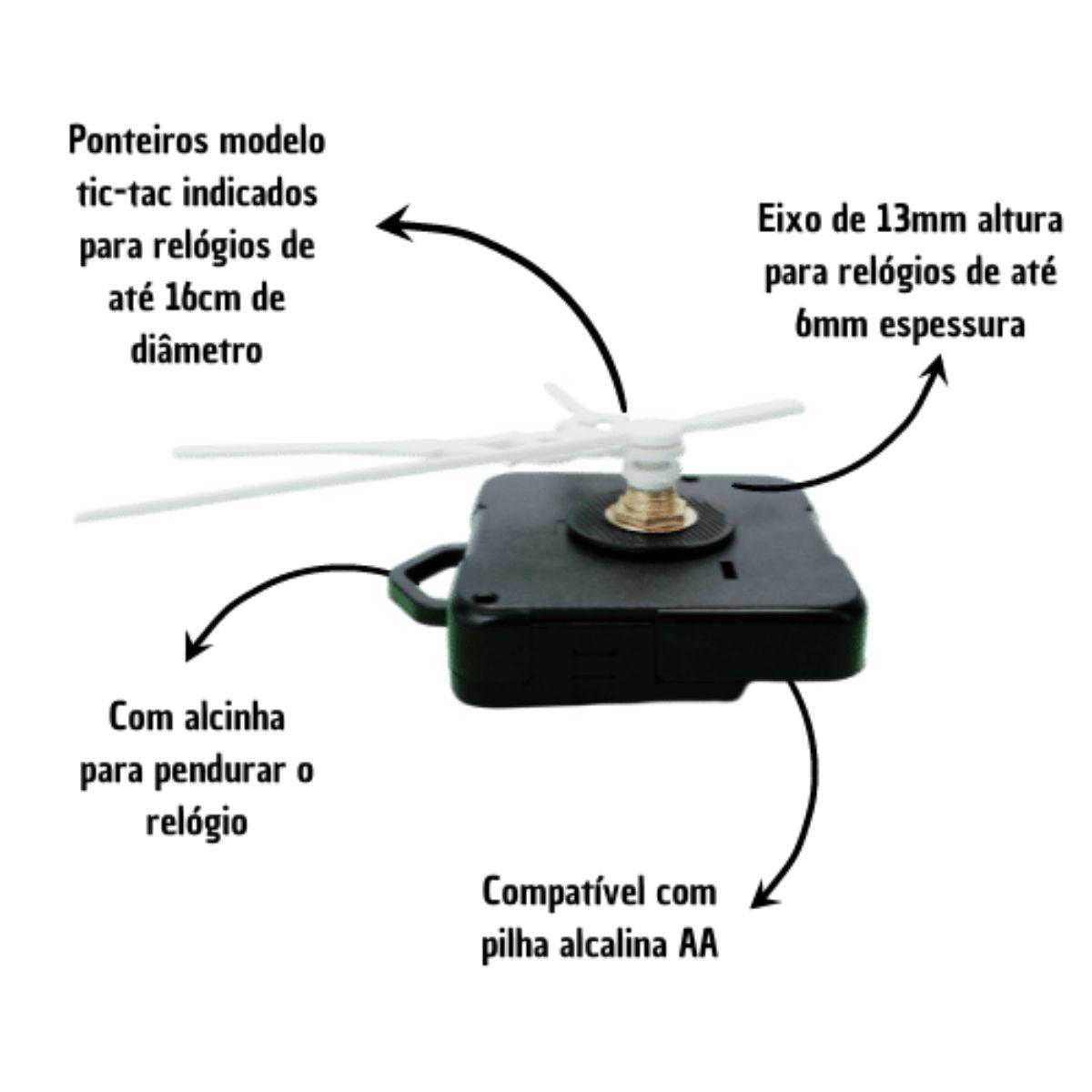 Máquina de Relógio Tic Tac Quartz de Parede 13mm com Ponteiros Colonial 7cm Branco - Palácio da Arte