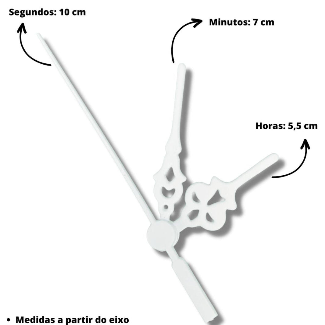 Máquina de Relógio Tic Tac Quartz de Parede 13mm com Ponteiros Colonial 7cm Branco - Palácio da Arte