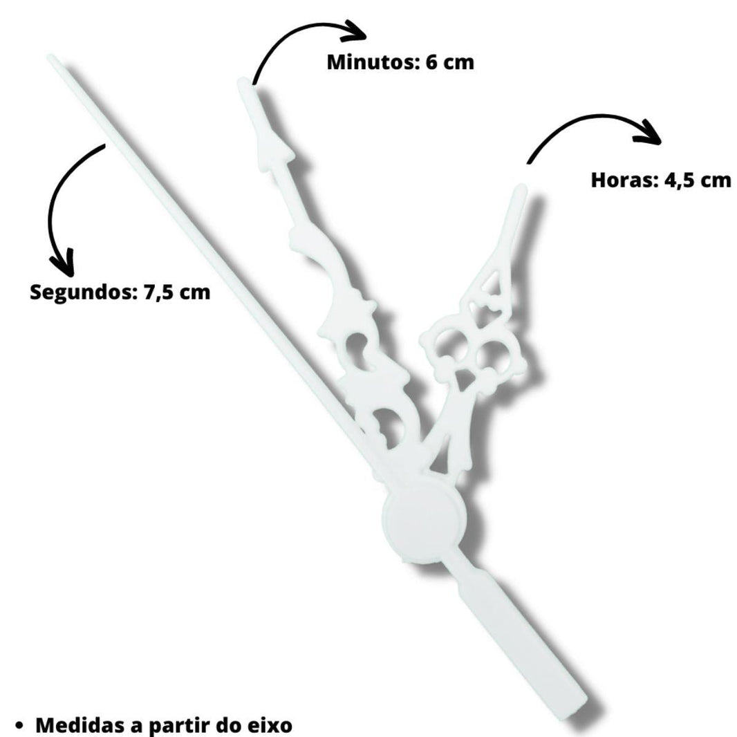 Máquina de Relógio Tic Tac Quartz de Parede 13mm com Ponteiros Luiz XV 6cm Branco - Palácio da Arte