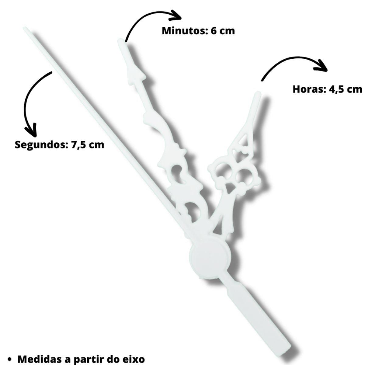 Máquina de Relógio Tic Tac Quartz de Parede 13mm com Ponteiros Luiz XV 6cm Branco - Palácio da Arte
