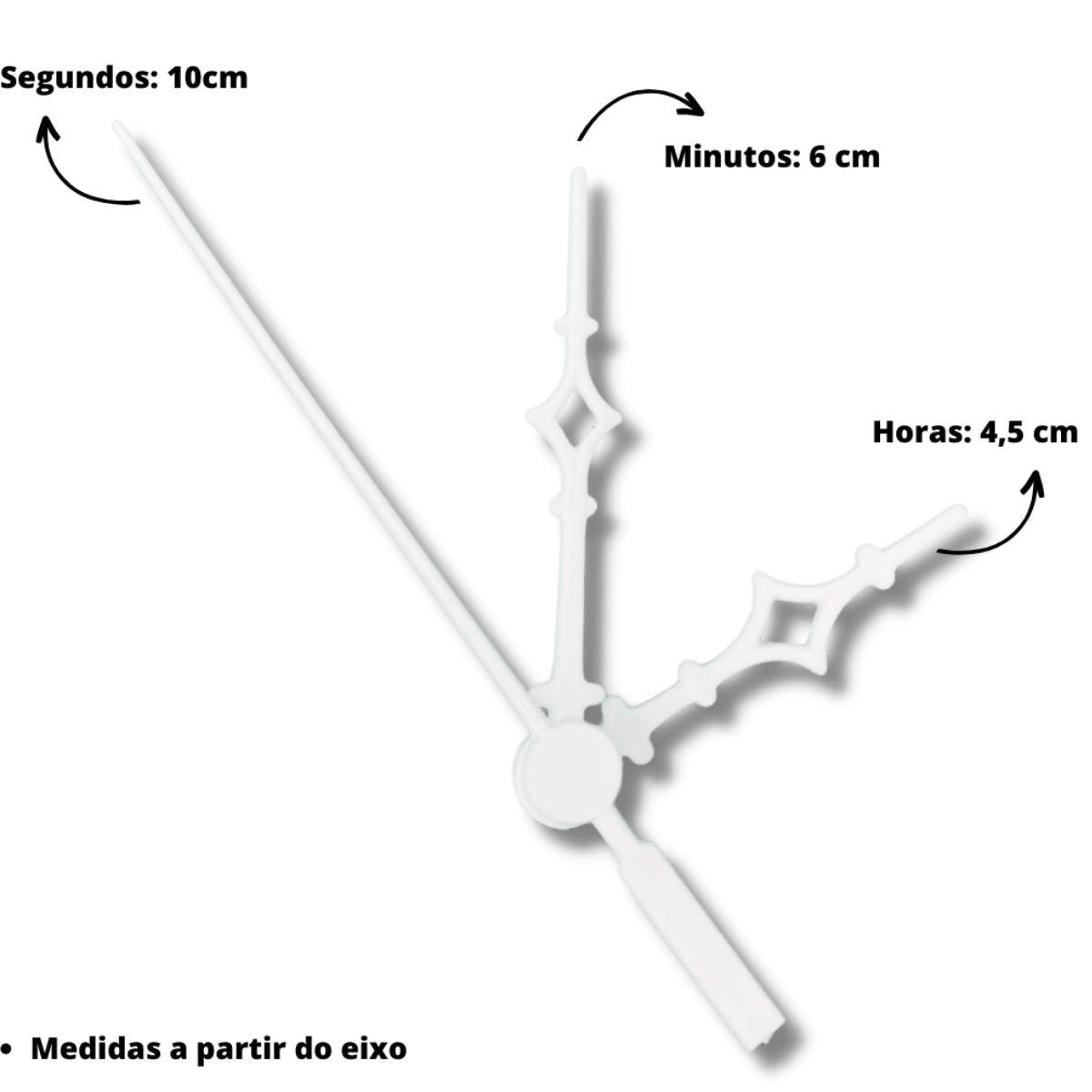 Máquina de Relógio Tic Tac Quartz de Parede 13mm com Ponteiros Universal 6cm Branco - Palácio da Arte